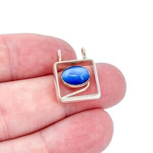Vintage Sterling Silver 925 Dyed Blue Cat's Eye Geometric Pendant